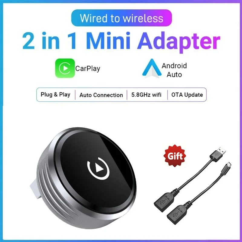 

Wired to Wireless Carplay Adapter for iPhone Android Auto 2 in1 AI Box Dual WIFI USB Connection For Volvo Benz Mg Kia Chery VW