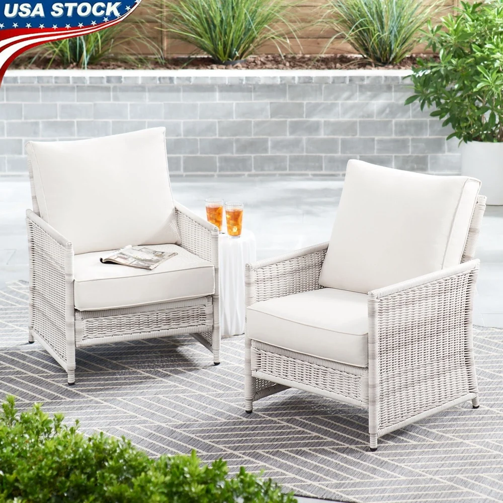 

Set of 2 High-Back Outdoor Wicker Lounge Chairs Weather-Resistant Plush Cushions Durable Steel Frame Easy Assembly