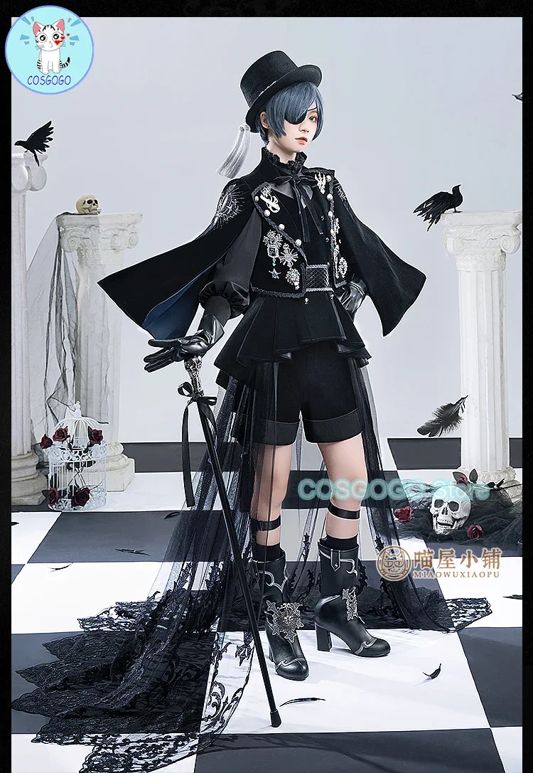 COSGOGO Anime Black Butler 15th Anniversary Ciel Phantomhive Full Dress Cosplay Costume Halloween Outfits Clothing Anime Suit