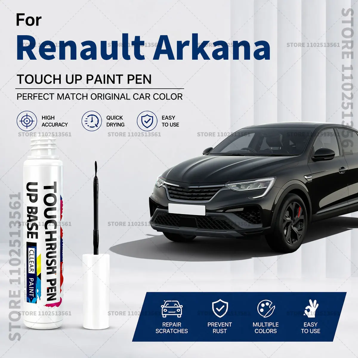 For Renault Arkana blue Black Car Paint Repair Pen Touch Up Paint Brush Scratch Remover for Deep Scratches Stone Chips and Marks