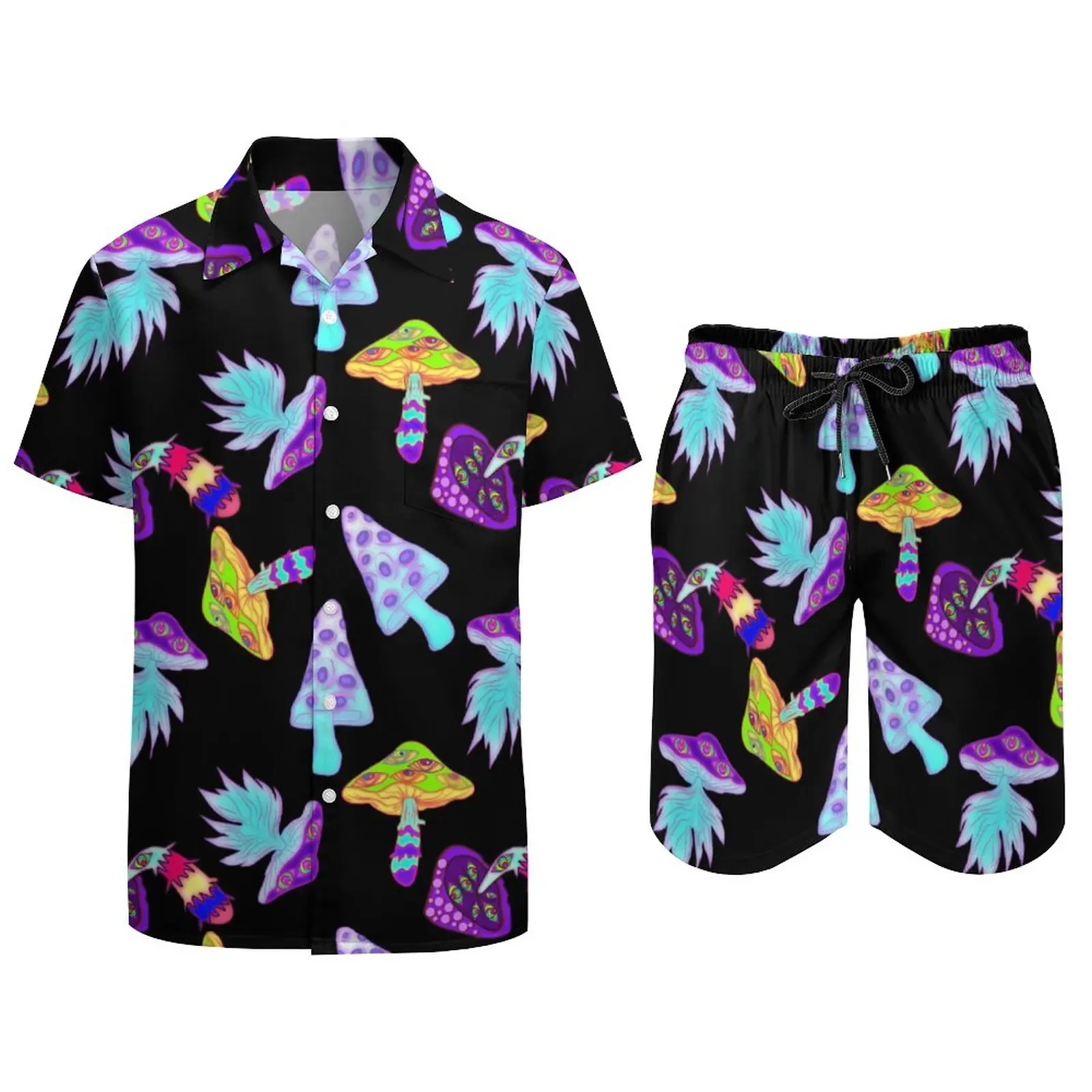 Magic Mushroom 3D Print Men Shirt Sets Fashion Short Sleeve Shirt Oversized Beach Shorts Streetwear Hawaiian Suits Clothes