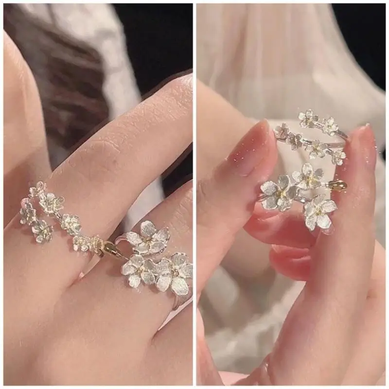 

Silver European Sle Open Ring with 3D Flower Design Iris Flower Vintage Court Exaggerated Faion Jewelry Accory