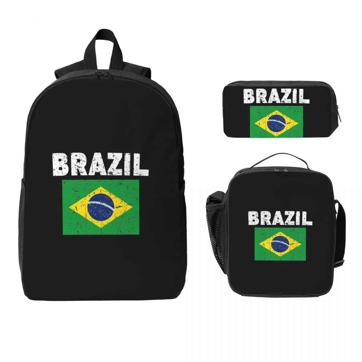 

Brazil Flag (2) Backpack Student Boys Girls BookBag School Bag Laptop Shoulder Bags 3ps Insulated Lunch Bag Pencil Case
