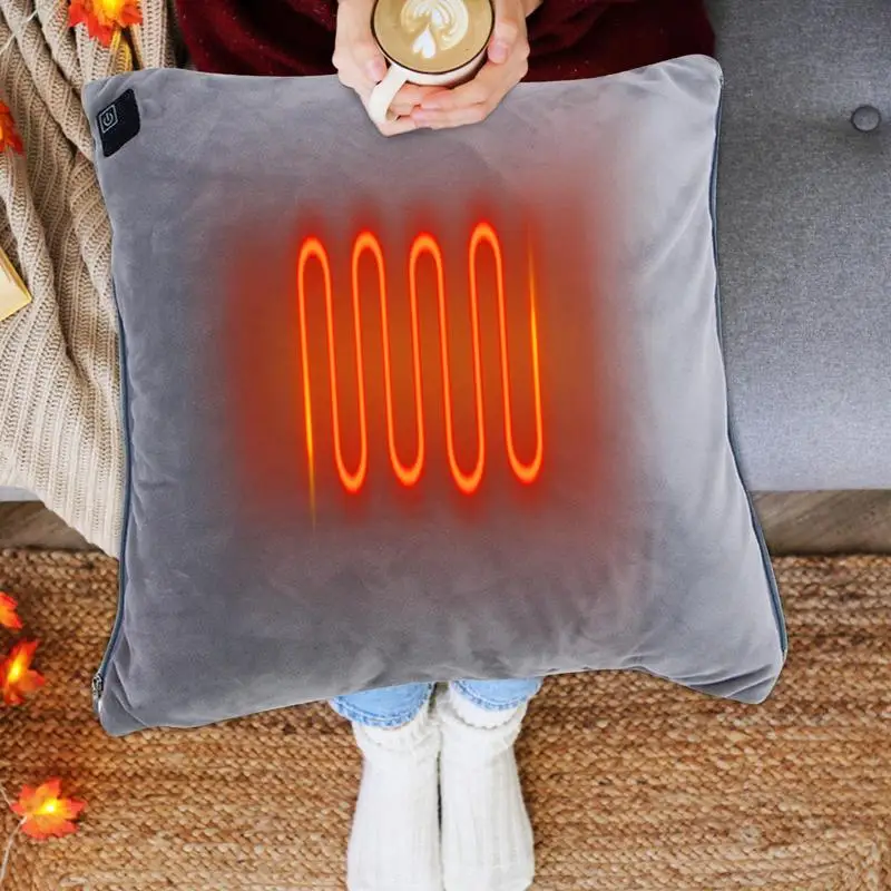 Heated Throw Pillow Portable Cozy Electric Pillow Hand Warmer Heated Seat Cushion 3 Heat Settings Pillow For Home Car Sushion