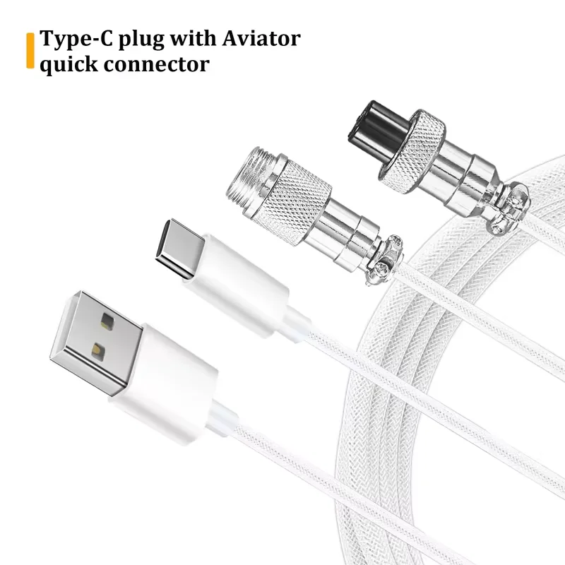 Coiled USB Type C Aviator Keyboard Cable 3M Max Spring Detachable Aviation Connector for Mechanical Gaming Keyboard PC Desktop
