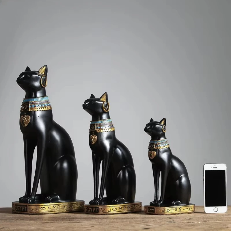 Resin Ancient Egypt Kitty Egyptian Bastet Cat Goddess Statue Figurine Animal Sculpture Home Office Decoration Gift