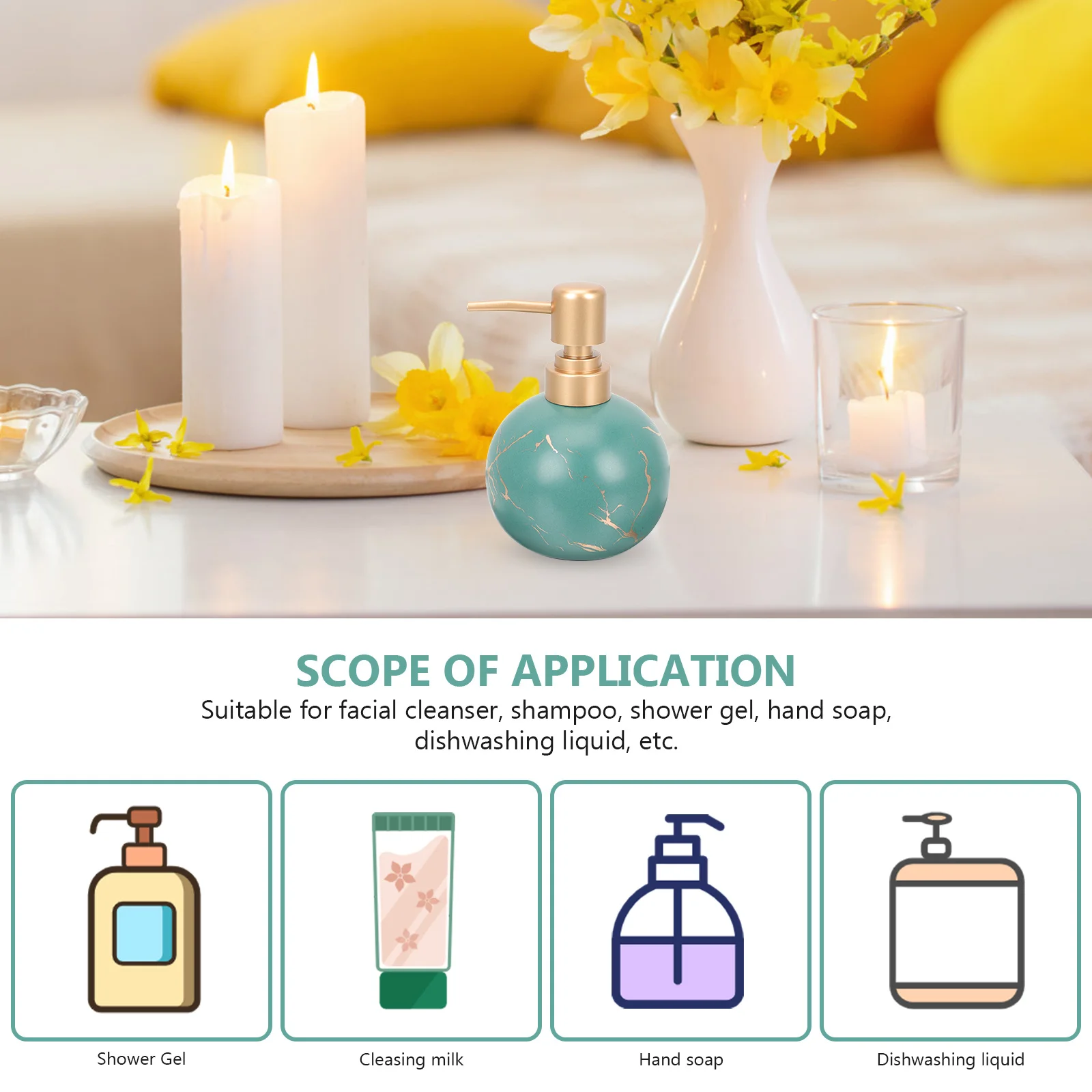 

Plastic Ceramic Pump Bottle Large Capacity Bathroom Shampoo Shower Gel Dispenser Refillable Liquid Soap Storage Bottle