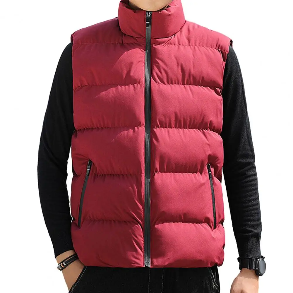 Men Winter Waistcoat Soft Men Sports Vest Men's Quilted Cotton Waistcoat with Stand Collar Zipper Placket Autumn Winter for Cold