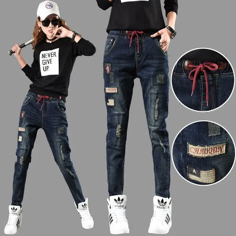 Boyfriend Jeans For Women High Waist Jeans 2024 Spring Summer Casual Streetwear Lace Up Button Harem Denim Pants Mom Jeans