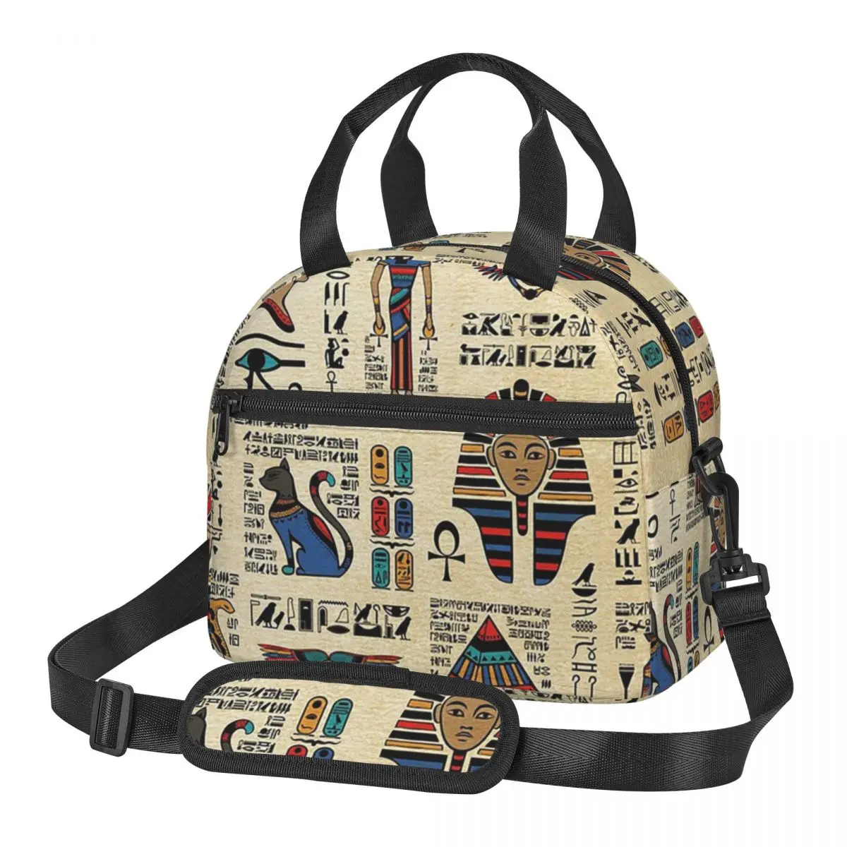 Egyptian Hieroglyphs And Deities On Papyrus Lunch Bags Bento Box Lunch Tote Resuable Picnic Bags Thermal Bag for Woman Work