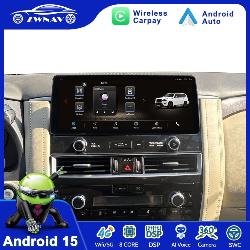 12.8 inch Android 15 For Nissan Patrol Y62 2012-2020 Armada Car Radio Auto Multimedia Stereo Player GPS Navigation Tape Recorder