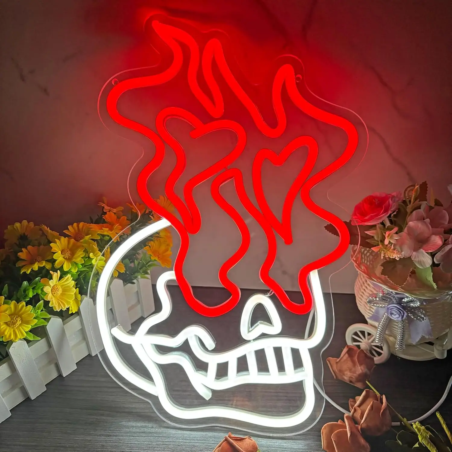 Flaming Skull Neon Sign USB Powered Dimmable Neon Light For Wall Decor Bedroom Man Cave Decor Party Birthday Handmade Art Gift