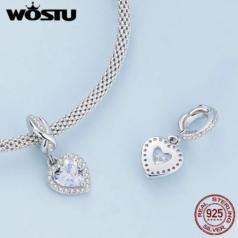 WOSTU 925 Sterling Silver Delicate Shiny Infinite-heart Pendant Zirconium Love Charms Fit Original Bracelet DIY Jewelry Making - Image 4