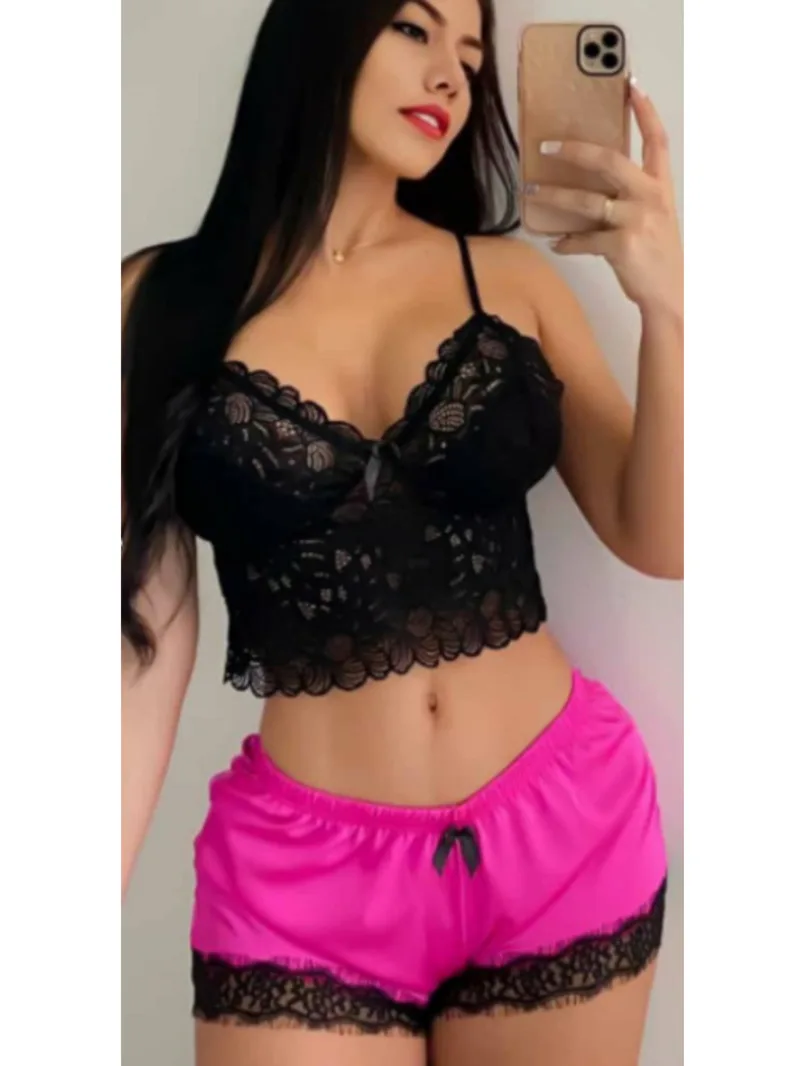 

Пижамные комплекты, сексуальные пижамы для женщин, комплект из 2 предметов, топ и шорты, одежда для сна, кружевные пижамы, нижнее белье, удобное нижнее белье U9A2