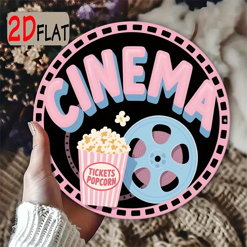 Vintage 2D Cinema Decoration | Letter Board with Cart and Popcorn Stand, Aluminum, Wall Hanging, Ideal for Home Cinema