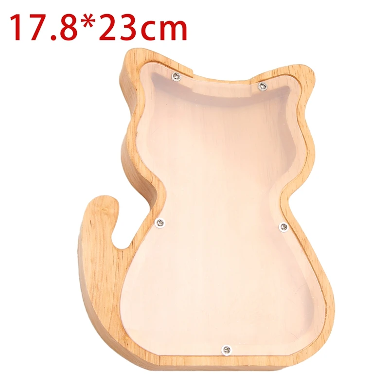 NEW-Kitten Piggy Bank Creative Cartoon Pine Piggy Bank Transparent Decoration Crafts Gift Decoration 17.8X23cm