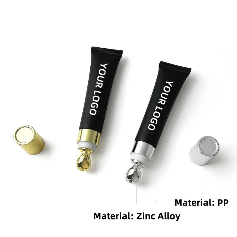 【تخصيص الشعار】50 قطعة 15 مللي أنبوب أسود بلوري سبائك الزنك الذهبي فضي تدليك كريم عين الشفاه الصقيل تغليف زيت الشفاه