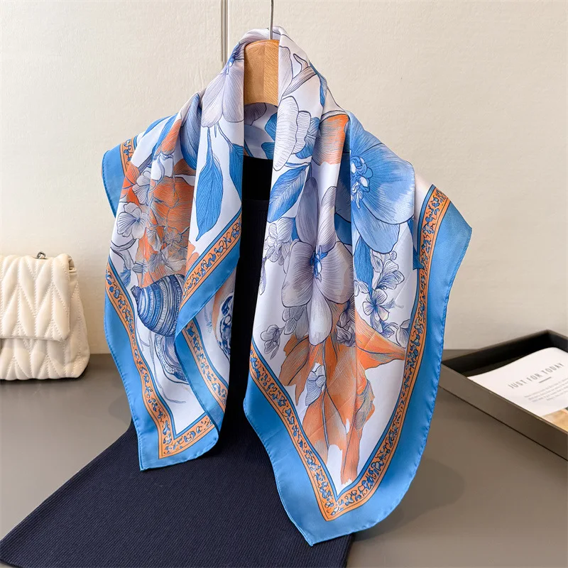 New elegant print imitation silk scarf square scarf high-end feel cape versatile neck tie small square scarf headscarf women's