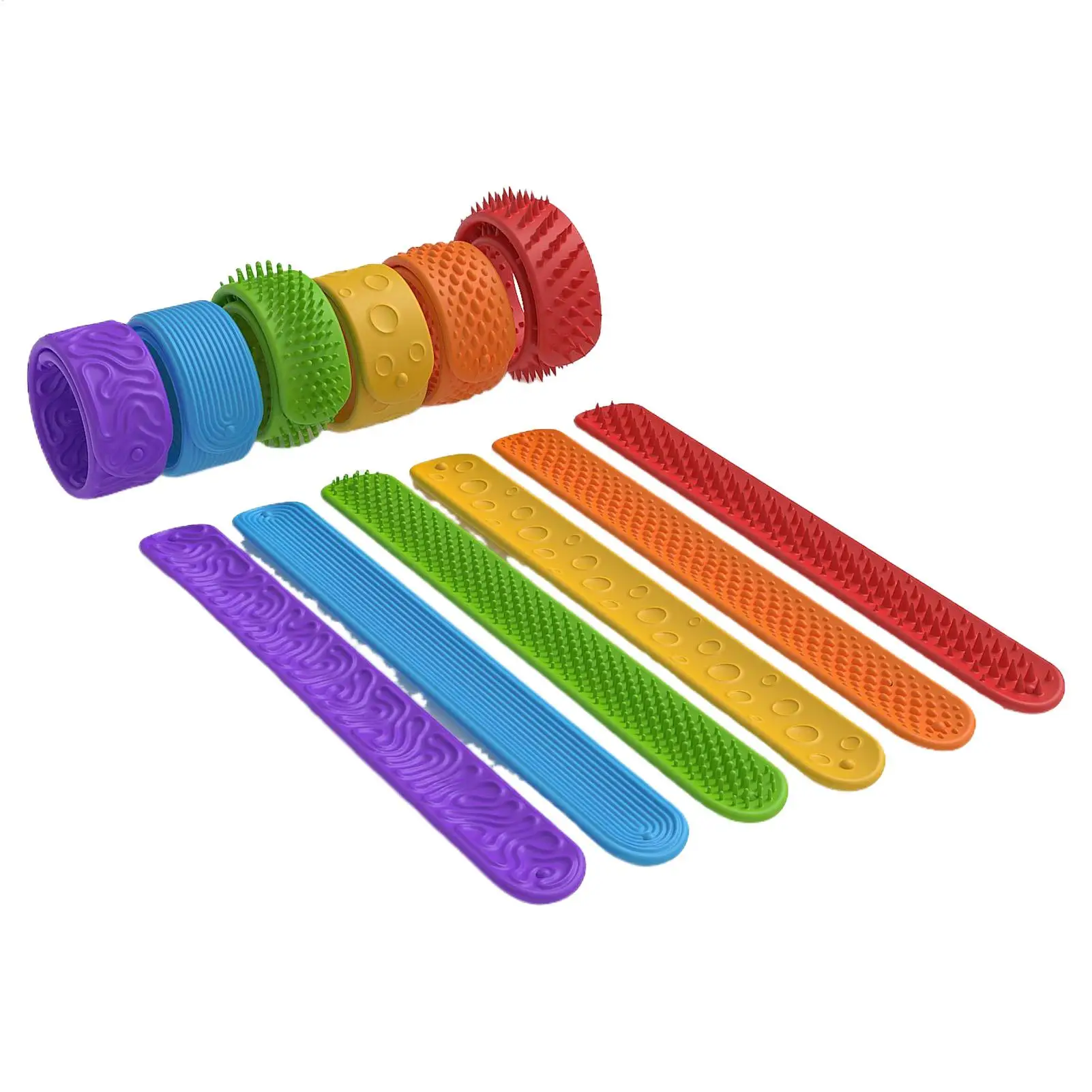 Sensory Fidget Bracelet Kids Slap Bracelets Fidget Toys 6 Pieces Students Wearable Silicone Wristbands Elastic For Home