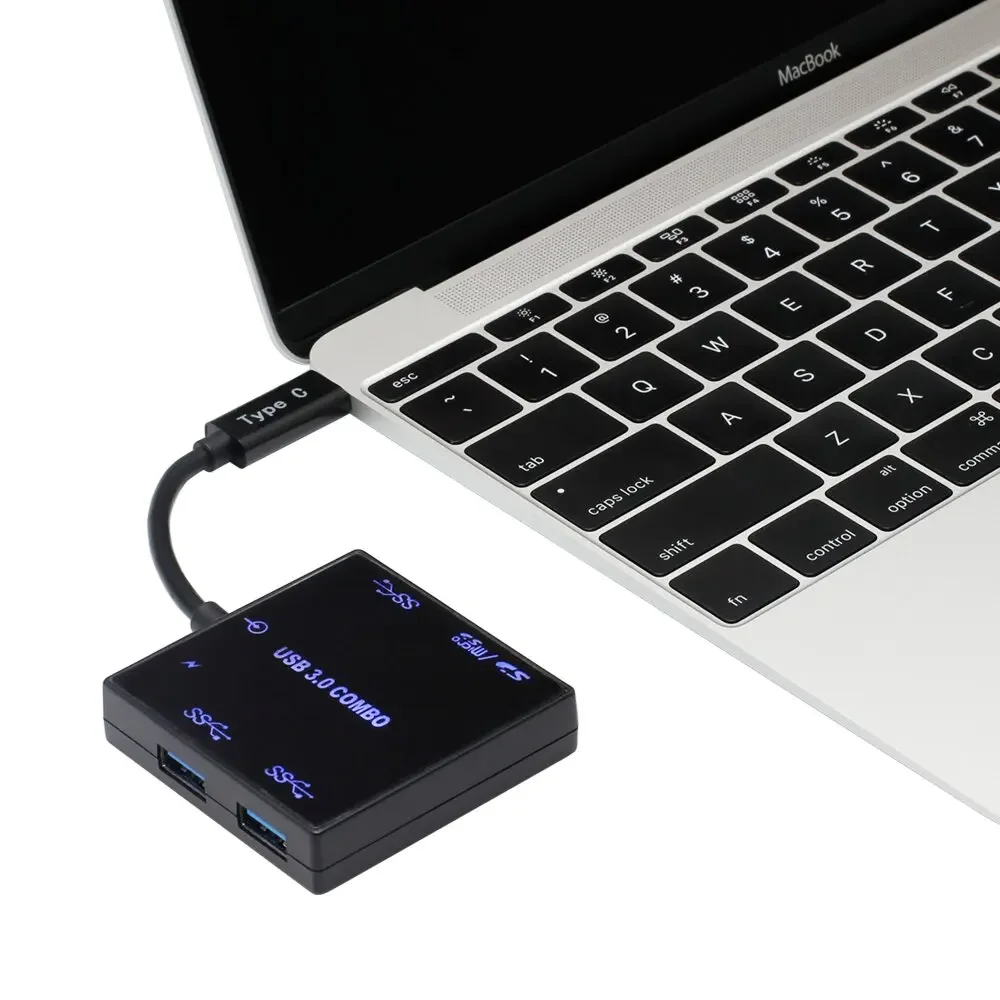 Комбинированный USB-C USB-C — USB3.0 с 3 портами USB 3.0 1 слотом для SD-карты и 1 слотом для карт MicroSD, концентратор Type-C + устройство считывания карт