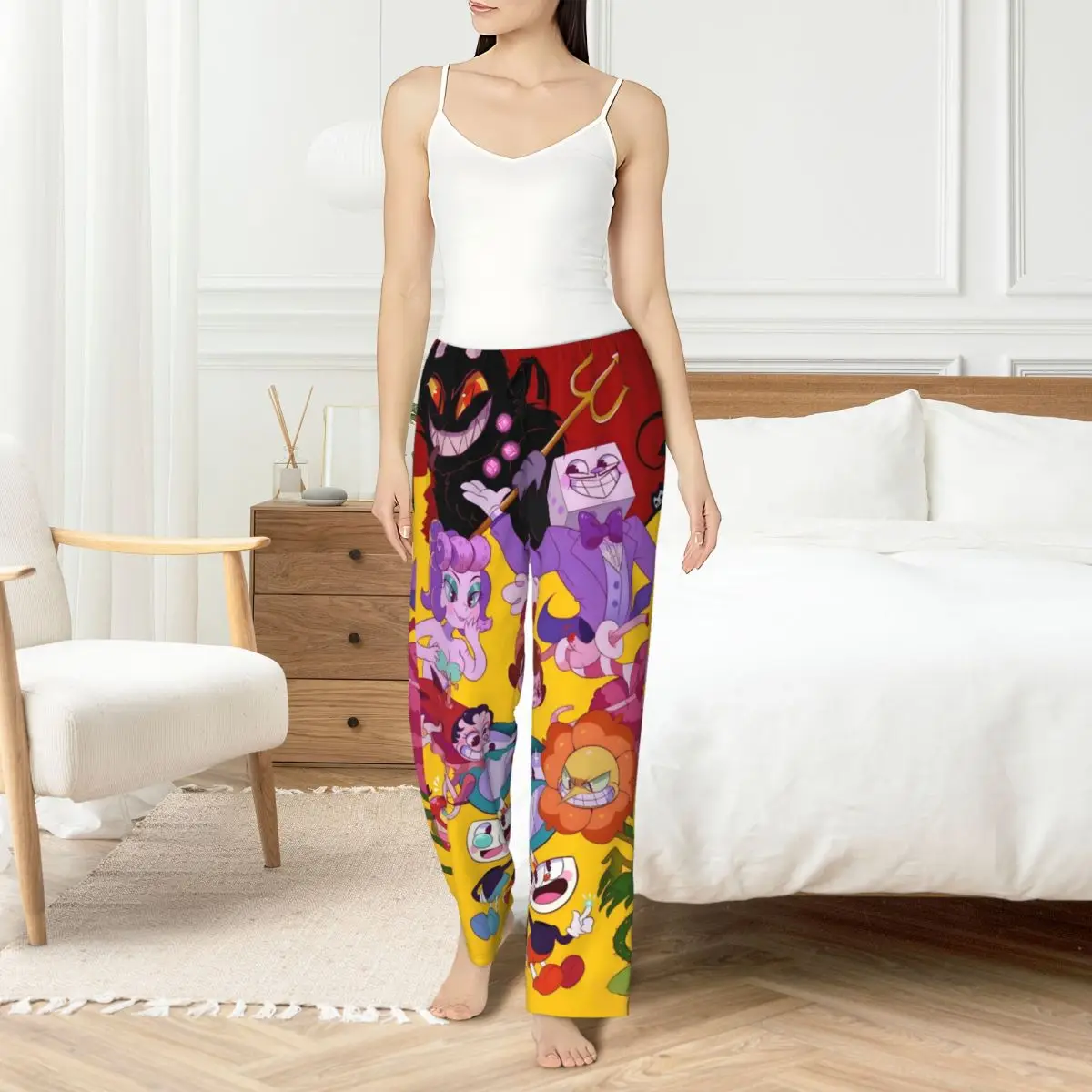 

Custom Womens Cupheads Pajama Pants Print Shooting Game Sleep Sleepwear Bottoms with Pockets
