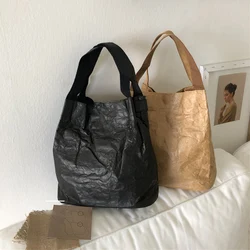 Women Latest Fashion Handbags Lady Shoulder Bag Kraft Paper Totes Messenger Bag Washable Tear-resistant Environmentally Friendly