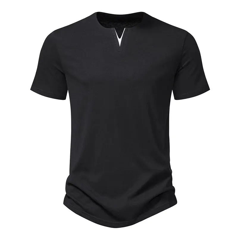 New Summer Cotton T Shirts Men Fashion V Neck Short Sleeve Casual Tops Tees Mens Solid Color White Black Breathable Tshirt Man