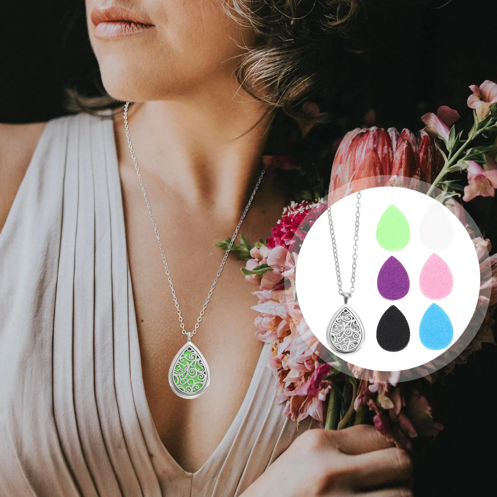 1Set Stylish Stainless Steel Aromatherapy Necklace Essential Oil Diffuser Pendant Elegant Lightweight Decorative Aroma Necklace
