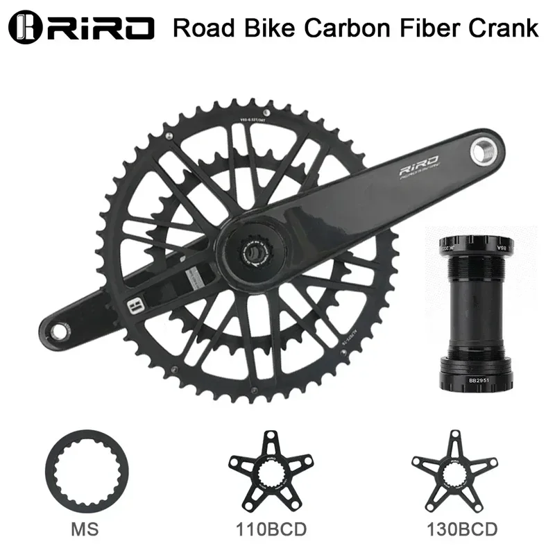 RIRO Carbon Fiber Crank Road Bike 29MM 11/12 Speed 50-34/52-36/53-39T MS Direct Mount/110/130BCD  Bicycle Crankset Chainring