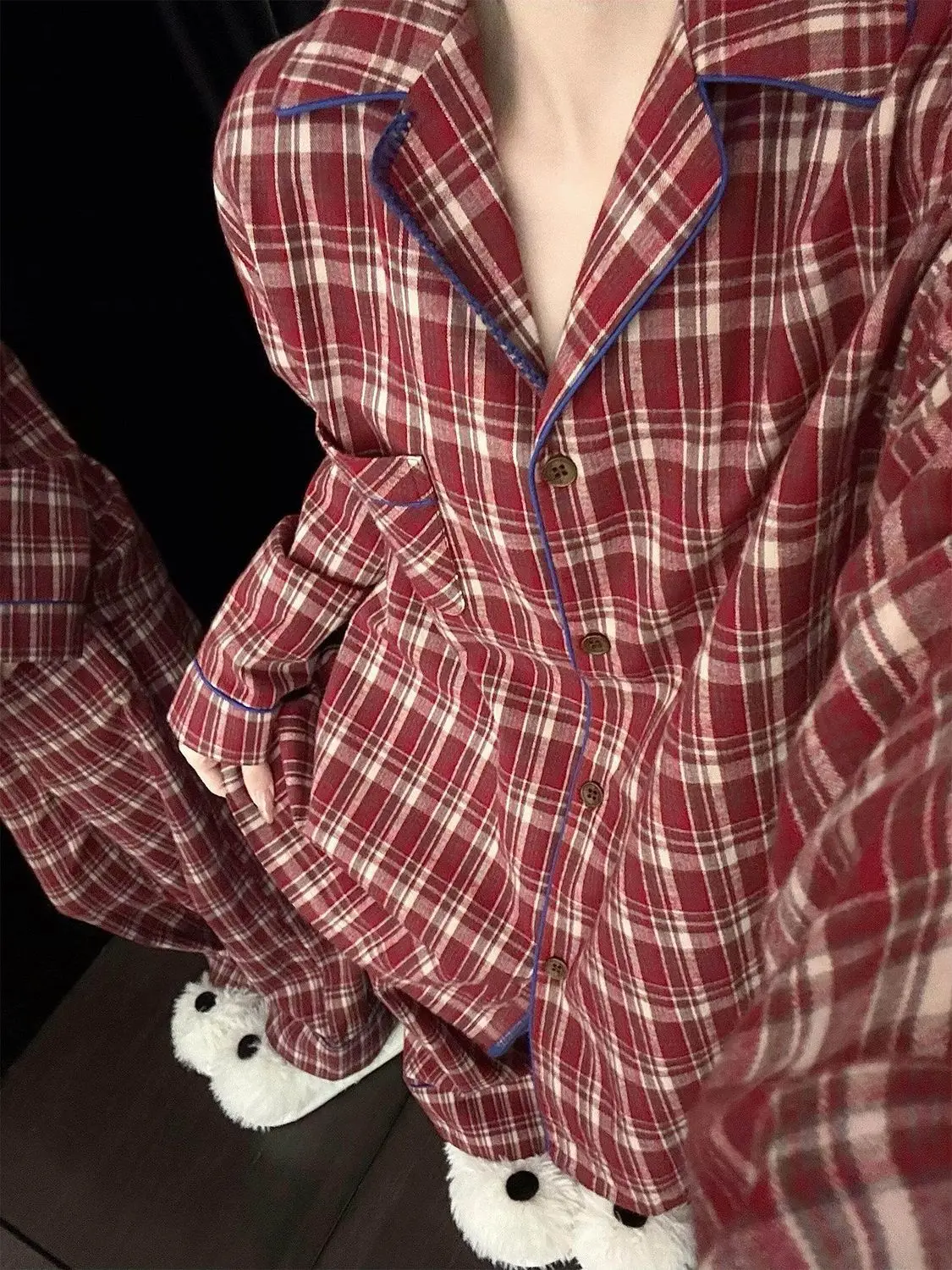 

Pjs Setwomen's Pajama Setwomen's Spring and Autumn Pajamasfashionable Home Clothes, Pajamasretro Red Gridcute and Soft Paja