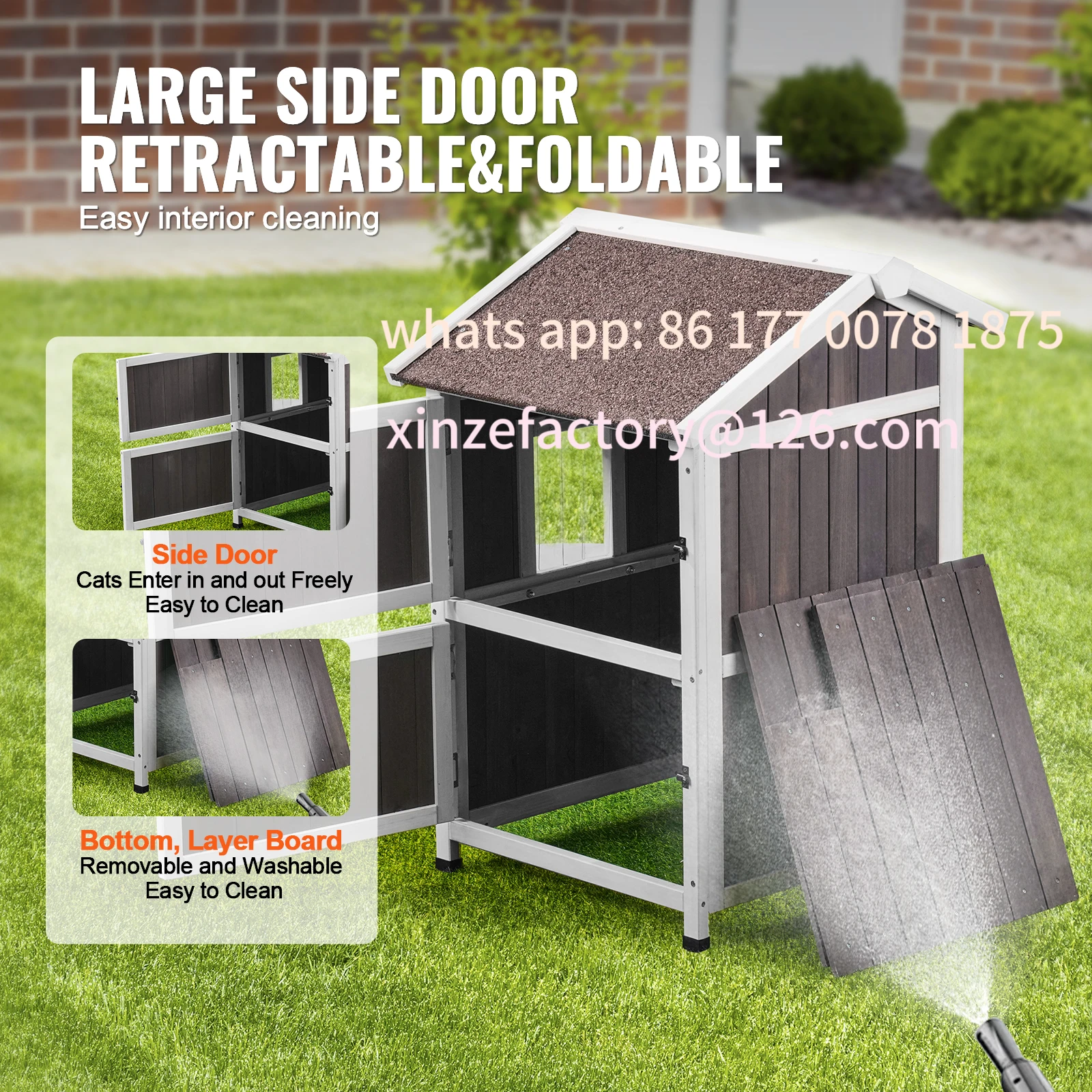 Customizable Outdoor House Weatherproof Feral Shelter for Multiple Cat Large Outdoor Wooden Cat House with Door - view 4
