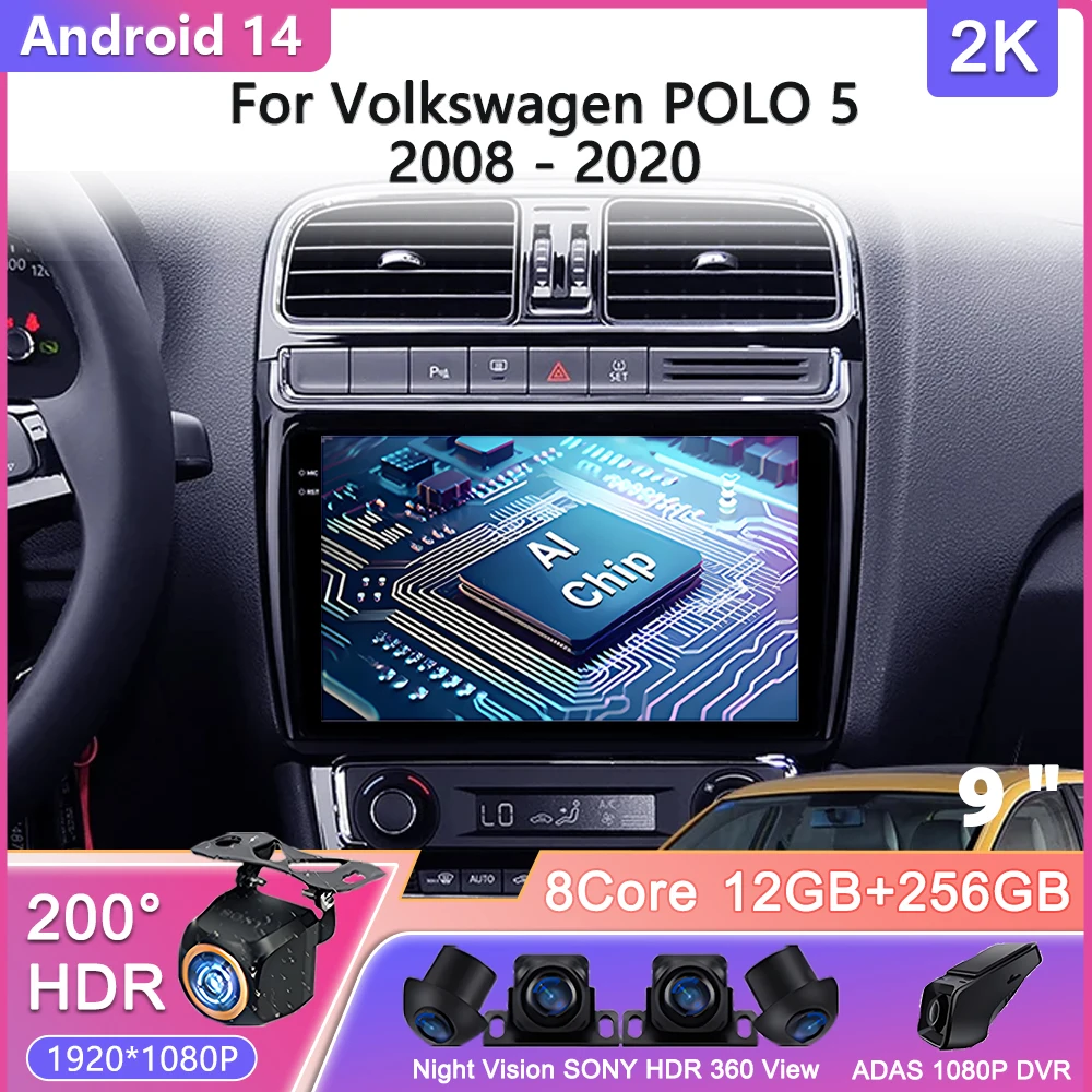 

Android 14 For Volkswagen POLO 5 2008 - 2020 Car Radio Multimedia Video Player Navigation stereo GPS No 2din DVD Head Unit