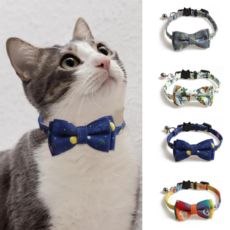 

Pet Cartoon Print Bow-Tie Collar Adjustable Safety Buckle Gentleman Style Bow Necklace Pets Supplies Suitable Cats Dog Chihuahua