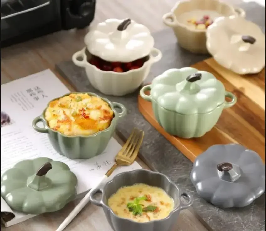 Nordic Style Pumpkin Bowl Solid Color Ceramic Salad Bowl Hotel Restaurant Cake Dessert Bowl Home Kitchen Creative Tableware