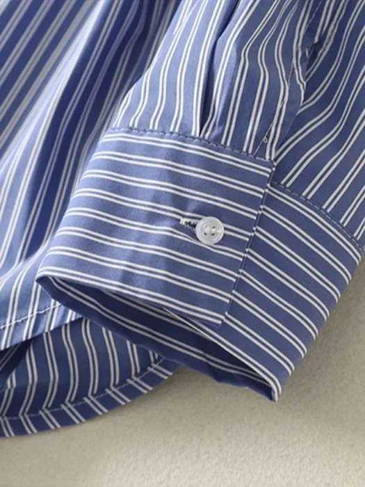 Lâche décontracté rayé irt grande taille femmes simple bouton Long Sve col rabattu ouvert Cardigan haut printemps Faion