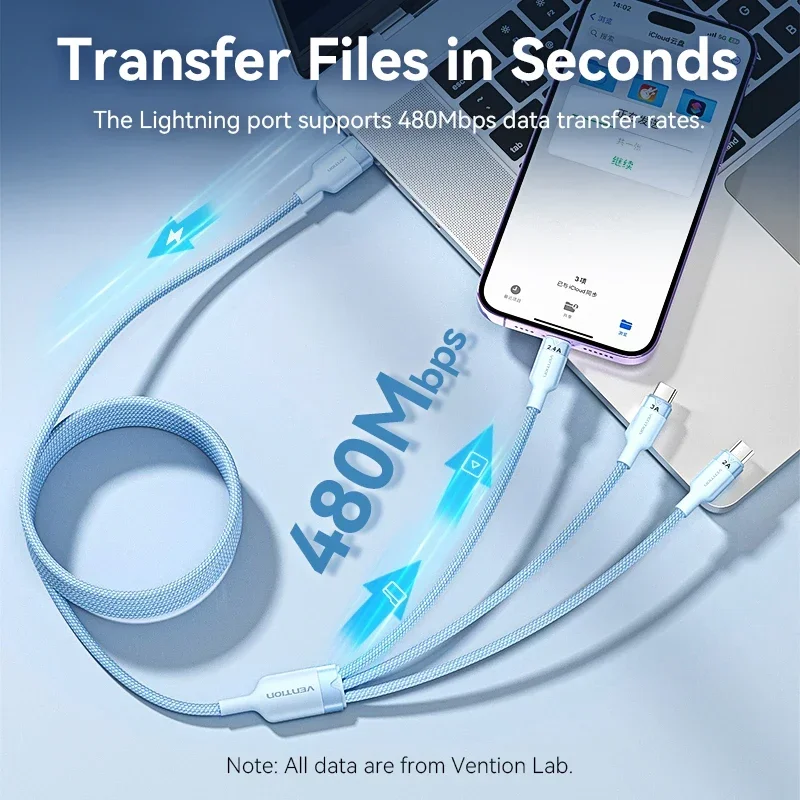 Vention 3 в 1 USB-кабель типа C для iPhone 15 14 13 12 Pro, зарядное устройство, шнур для передачи данных для iPad Pro, Samsung, Xiaomi, Huawei, кабель Micro USB