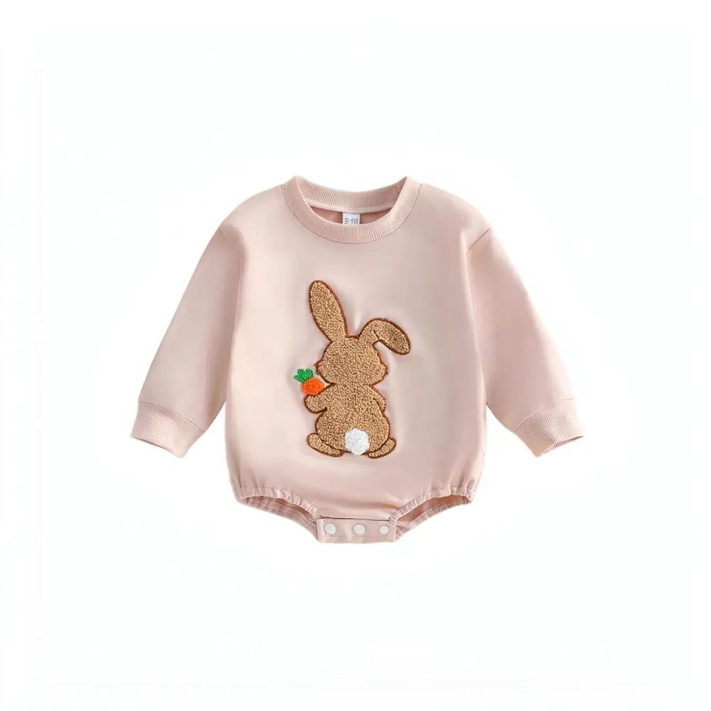 Mono de algodón para bebé, de estilo informal, con bordado de conejito y toalla, de manga larga, ideal como ropa de bebé o mono para recién nacidos, de la marca Strawberry Treasure.