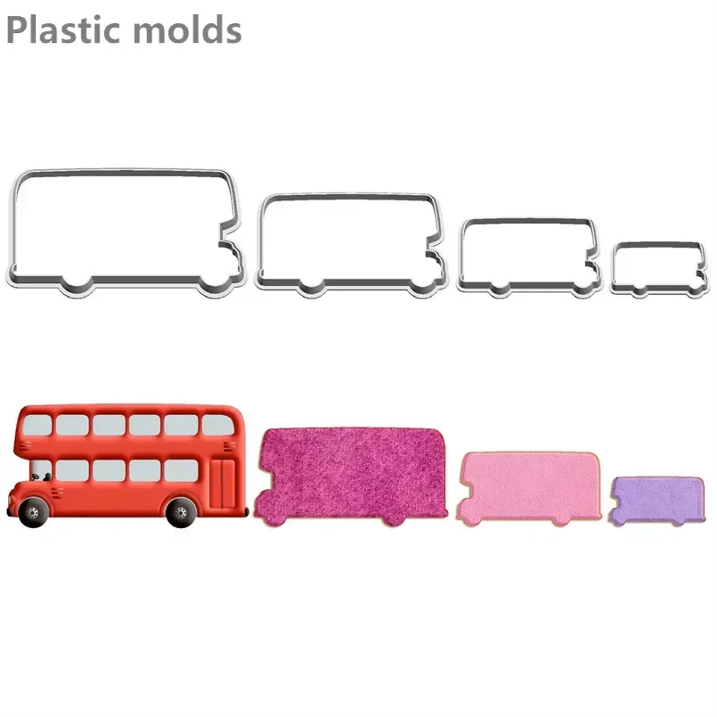 

Four Specification Cartoon Transportation Tools,Double Decker Buses,Plastic Molds,Cake Fondant Tools,Cookie Sushi Cutters