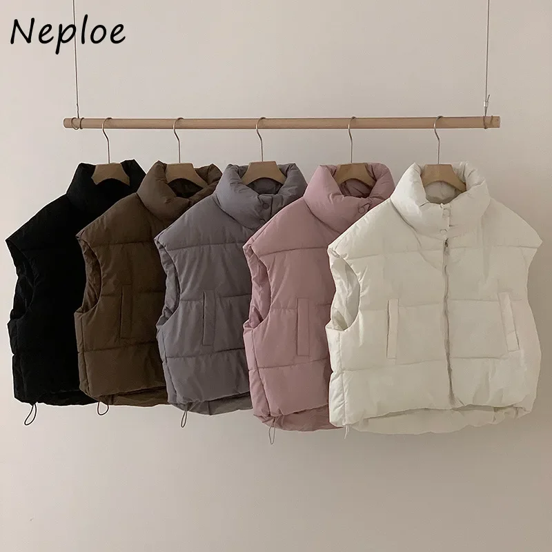 Neploe 2024 Autumn Winter New Zipper Vest Coat Women Stand Collar Thicked Warm Jackets Y2k Sleeveless Loose Tops Mujer