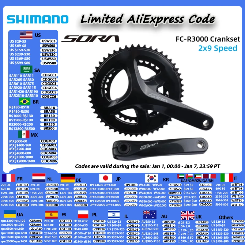 SHIMANO SORA R3000 Series Crankset 2x9-Speed FC-R3000 50-34T 165MM/170MM/175MM 2-PIECE Bicycle Chainwheel For Road Bike