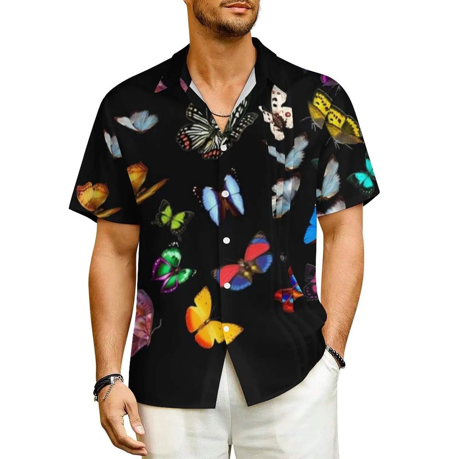 Hawaii Shirt Beach Colorfull Butterfly Blouses Lots of Pretty Butterflies Insect Casual Shirts Man Short Sleeve Fashion Top