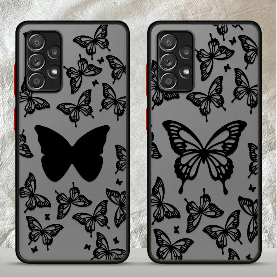 Black Butterfly Phone Cover Case for Samsung Galaxy A52S A72 A54 A34 A36 A73 A33 A16 A15 A56 A55 A17 A52 A35 A14 A23 A53