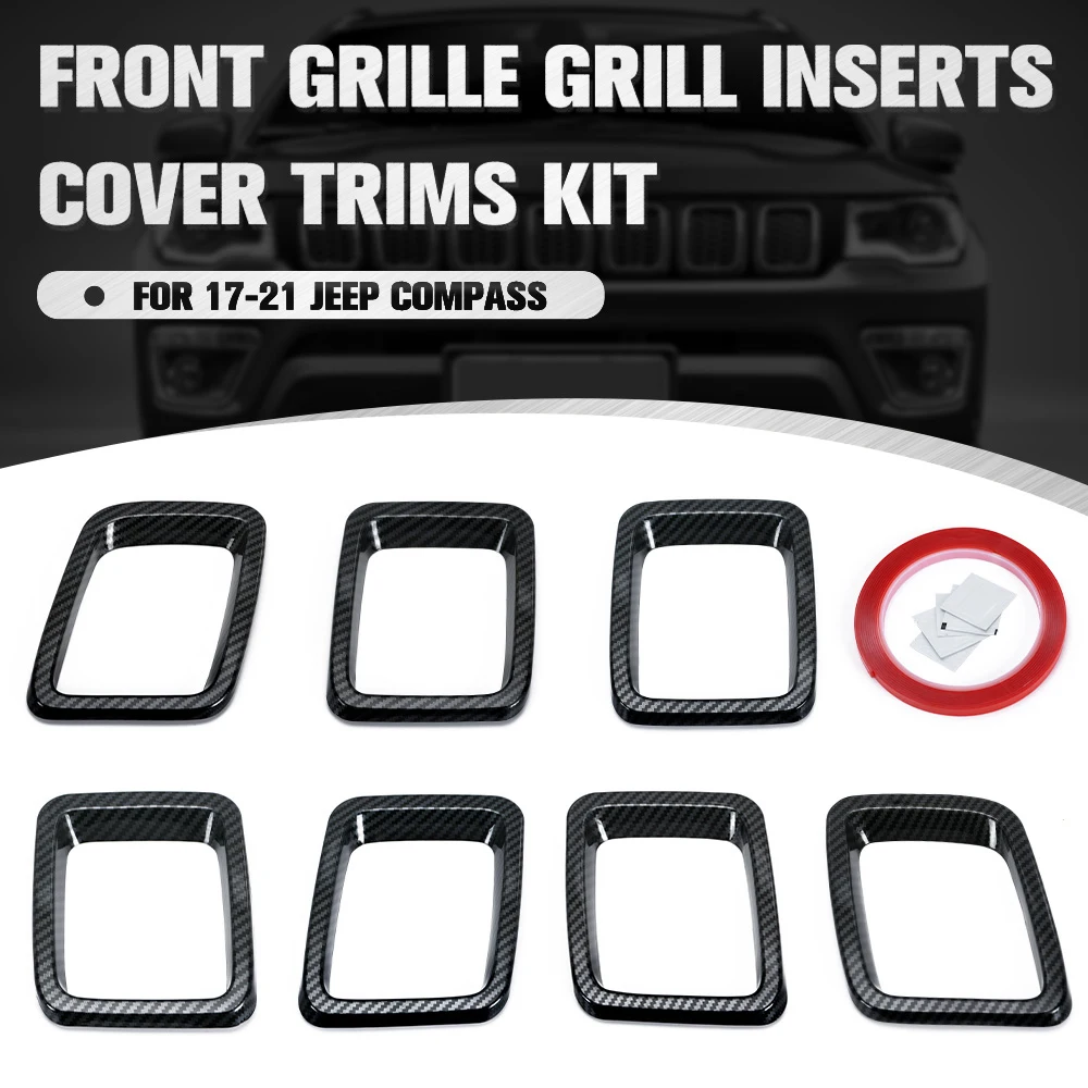 7PCS Car Front Grille Cover Grill Ring Inserts Frame Trims Kit Fit Suitable For Jeep Compass 2017 2018 2019 2020 Inserts Cover