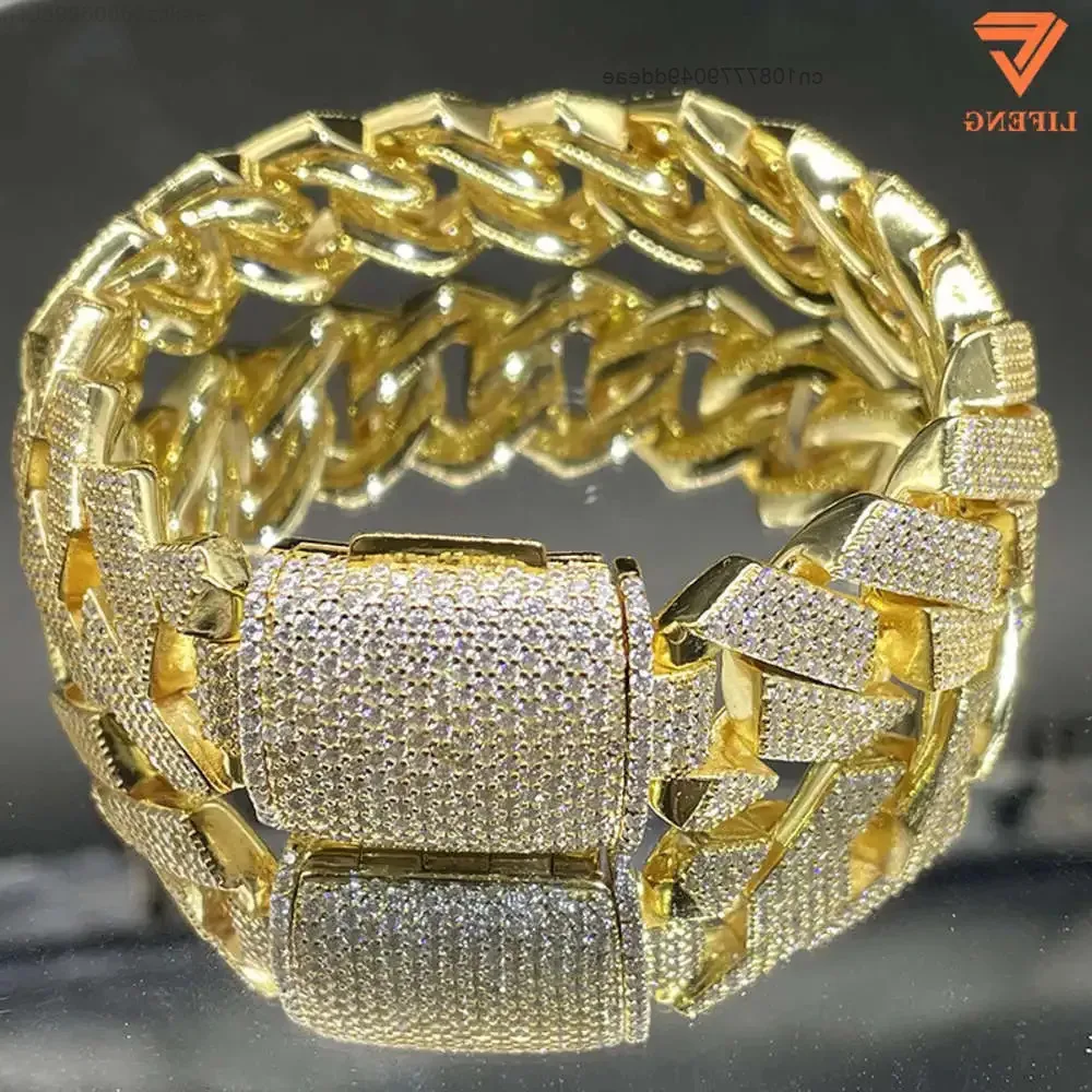 

Fashion Jewelry Bracelets 20mm Pass the Diamond Tester Iced Out 925 Sterling Silver Hip Hop Moissanite Cuban Chain Bracelet