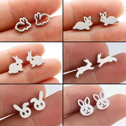 Hollow Stainless Steel Cute Rabbit Bunny Earring For Girl Ear Stud Fashion Jewelry Cute Animal Party Anniversary Stud Earrings