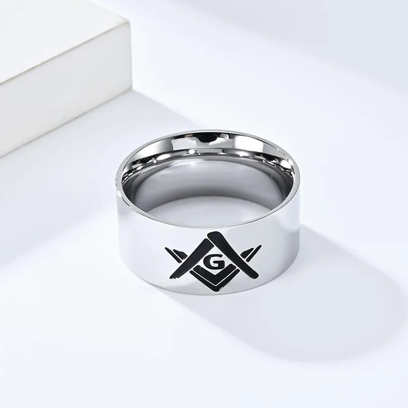 10mm Stainless Steel Freemason Masonic Wide Band Ring for Men Women Size 7-12 view 5