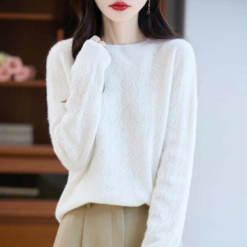 

100% Wool Lightweight Mock Neck Shell Pattern Solid Color Women's Pullover, Multiple Colors Soft Style Knitted Top