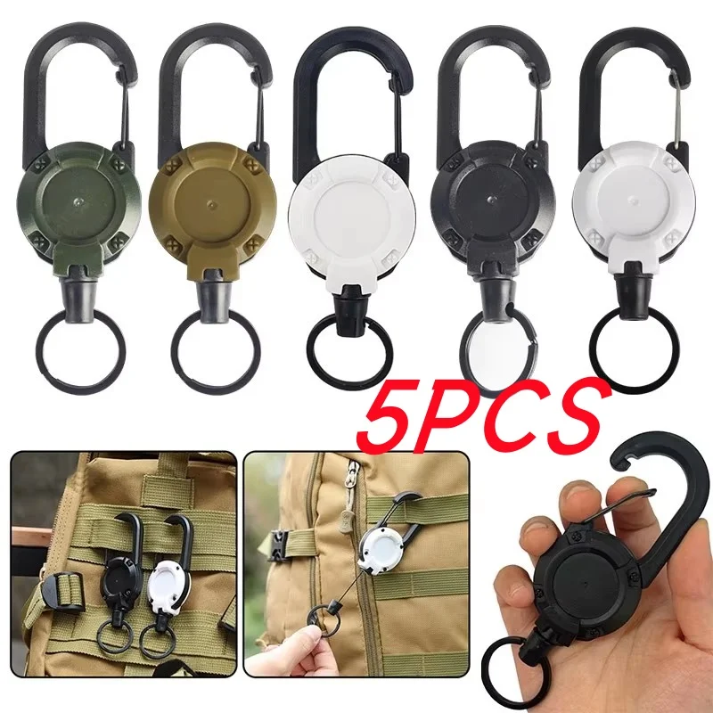 

1/3/5pcs Heavy Duty Retractable Pull Badges ID Reel Carabiner Key Chain Steel Wire Rope Buckle Key Holder Outdoor Keychain Tools