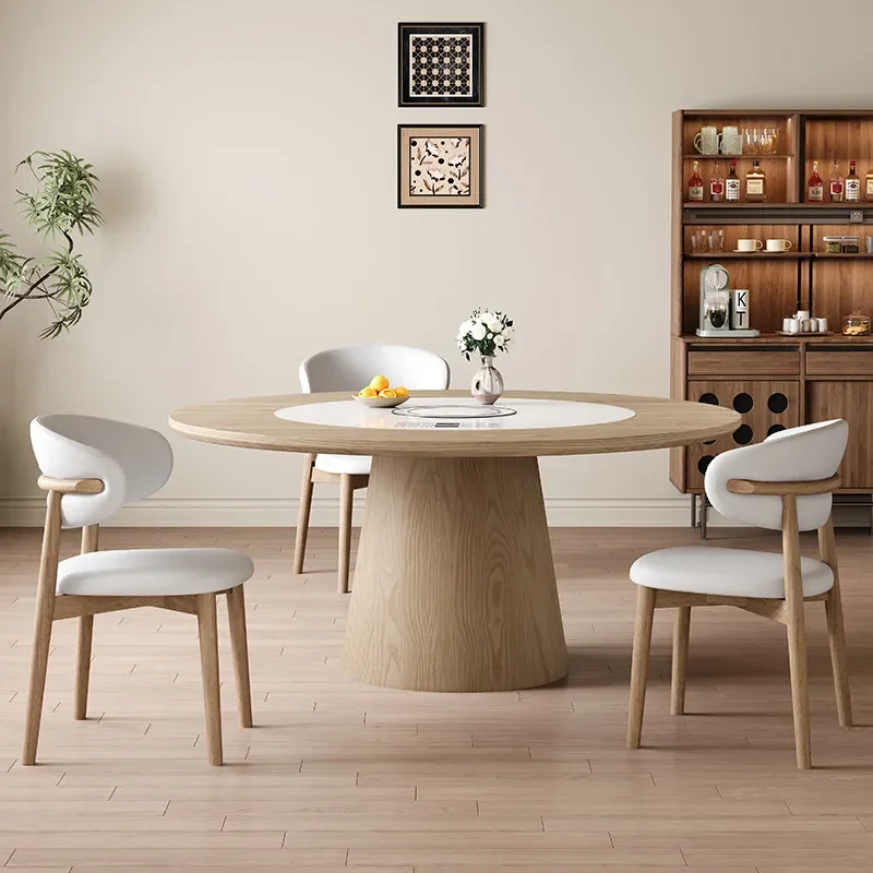 French retro rock slab embedded electric rotating vegetable warming turntable round dining table