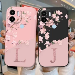 For Redmi A1 A2 Plus 4G Phone Case Pink Flowers Initial Letter A To Z Silicone Soft Back Cover For Redmi A1+ A2+ Alphabet Coque
